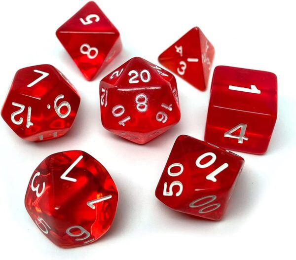 Set de 7 dados poliédricos para juegos de rol de color rojo